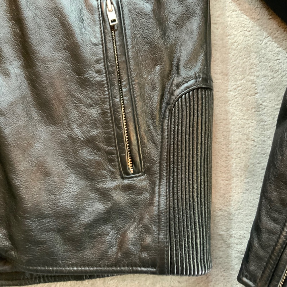 Wilsons Leather M Julian Mens Vintage Black Moto Cafe Racer Jacket Striped Med - Picture 3 of 13